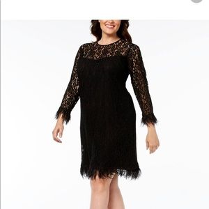 Calvin Klein Lace Feather Cocktail Dress, black